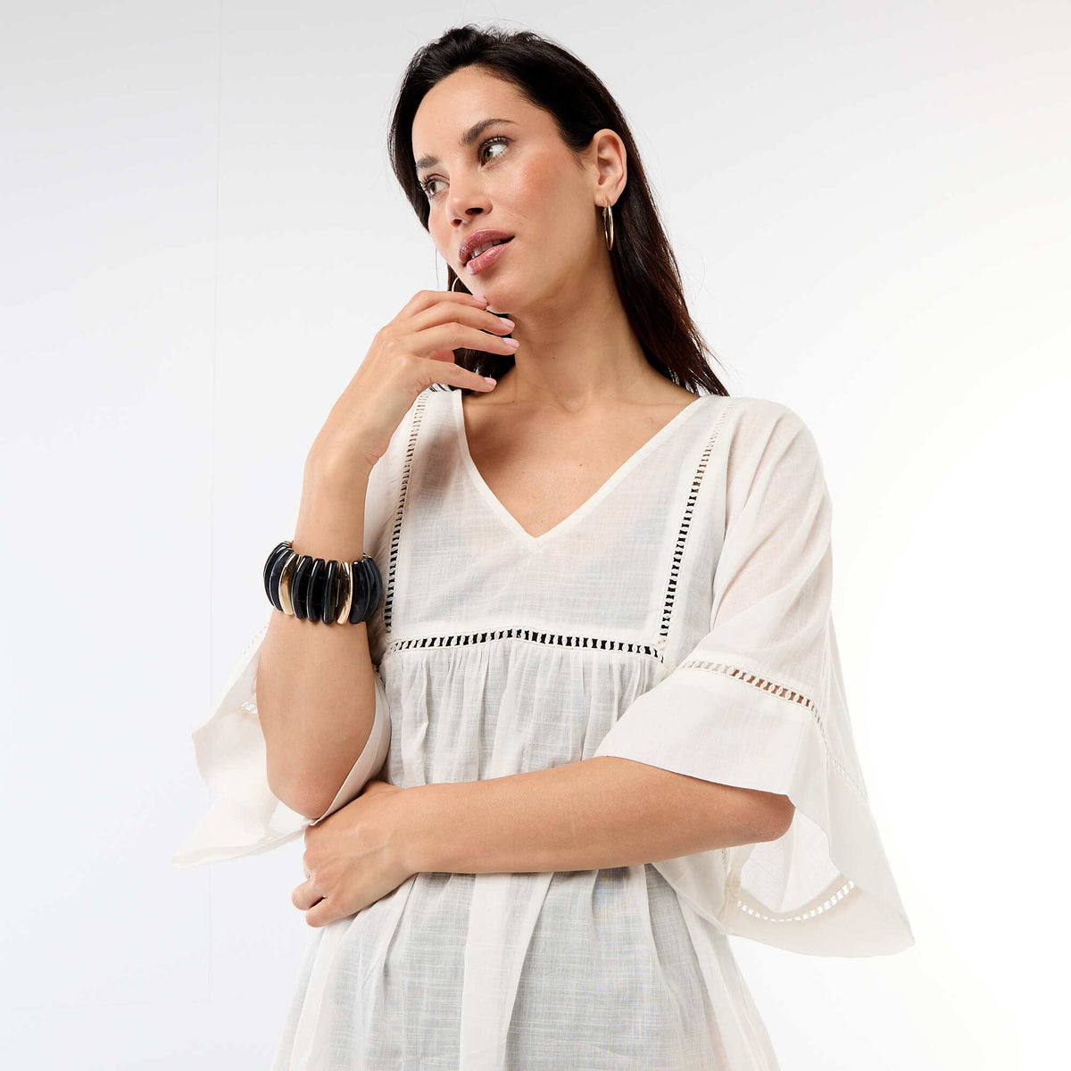 Vestido de playa midi liso BLANCO