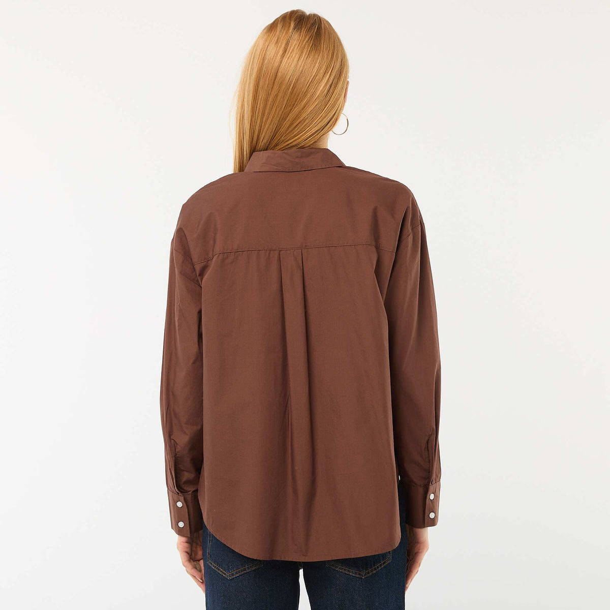 Camisa de popelina de manga larga MARRON