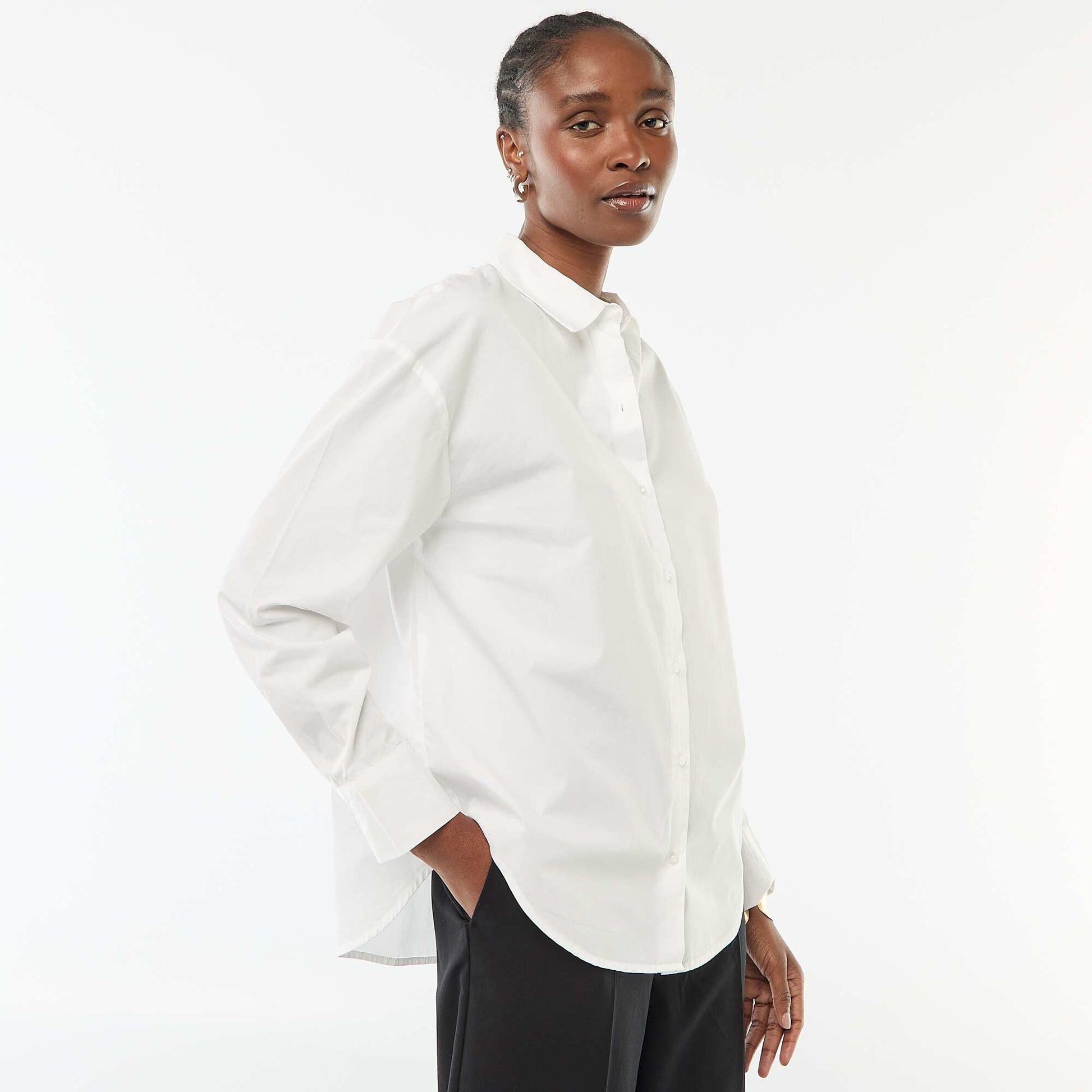 Camisa de popelina de manga larga BLANCO