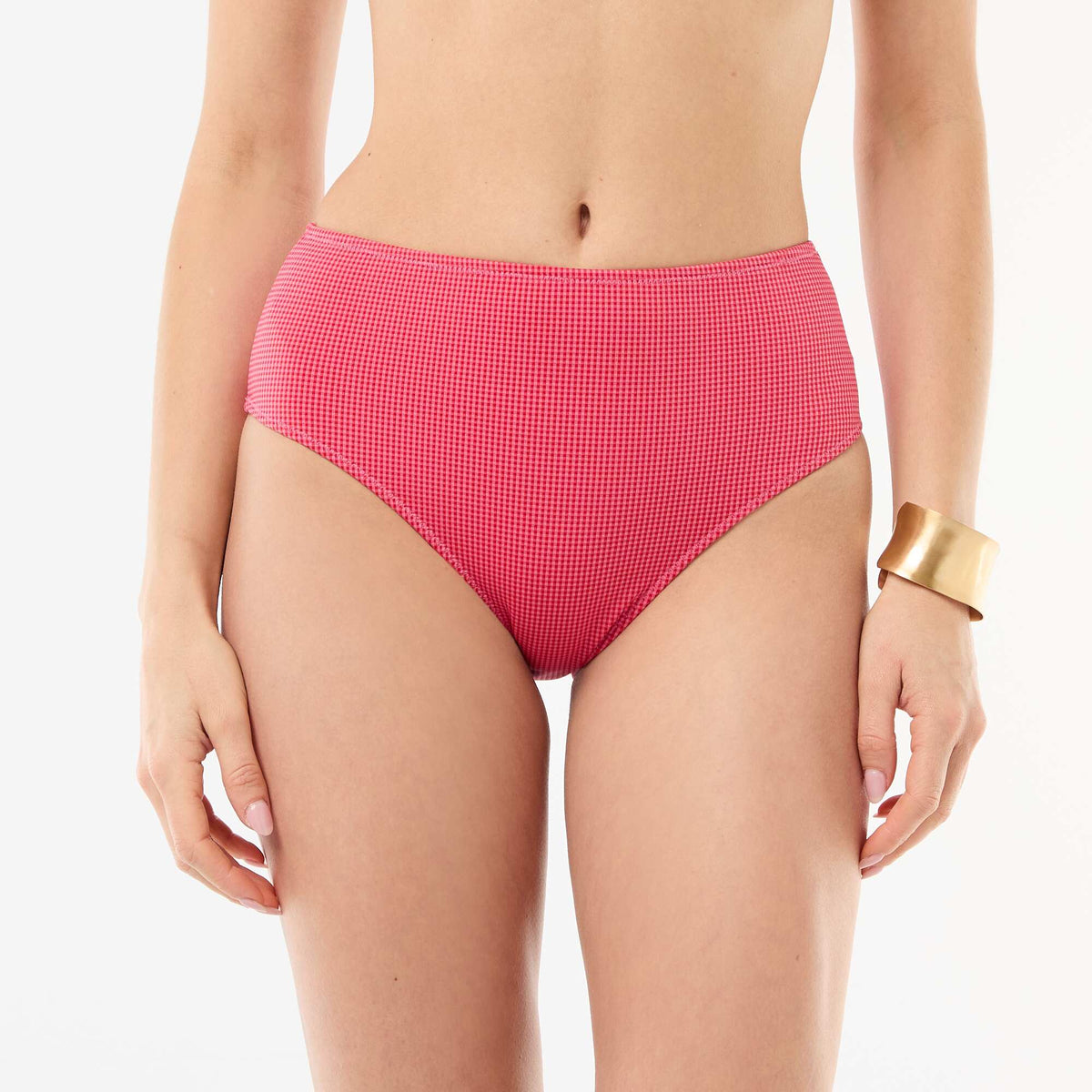 Braguita de bikini de tiro alto con estampado vichy ROJO
