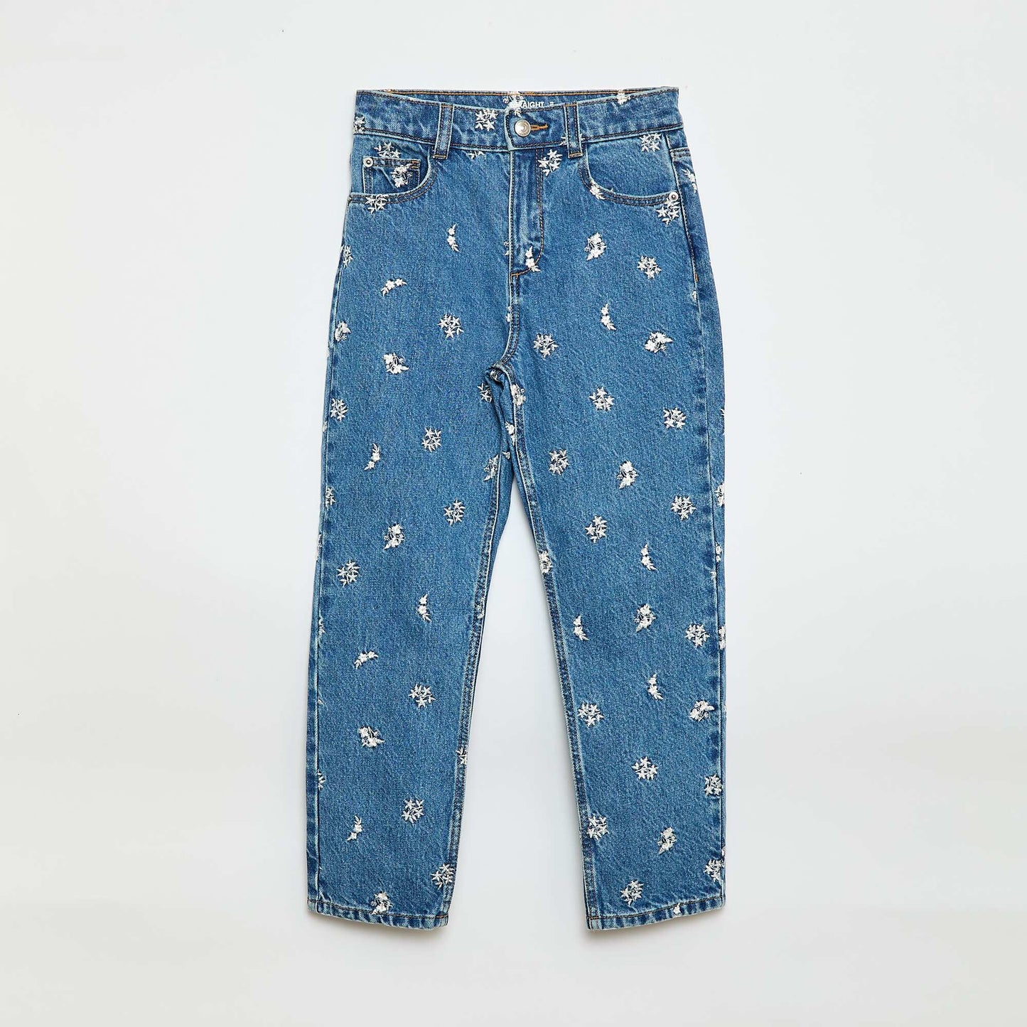 Pantalón recto jean con estampado AZUL