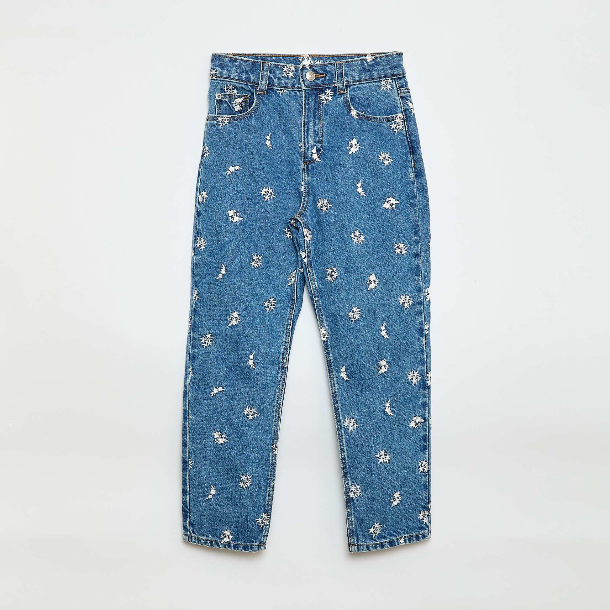 Pantalón recto jean con estampado AZUL