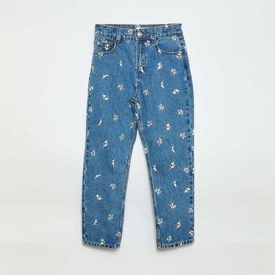 Pantalón recto jean con estampado AZUL