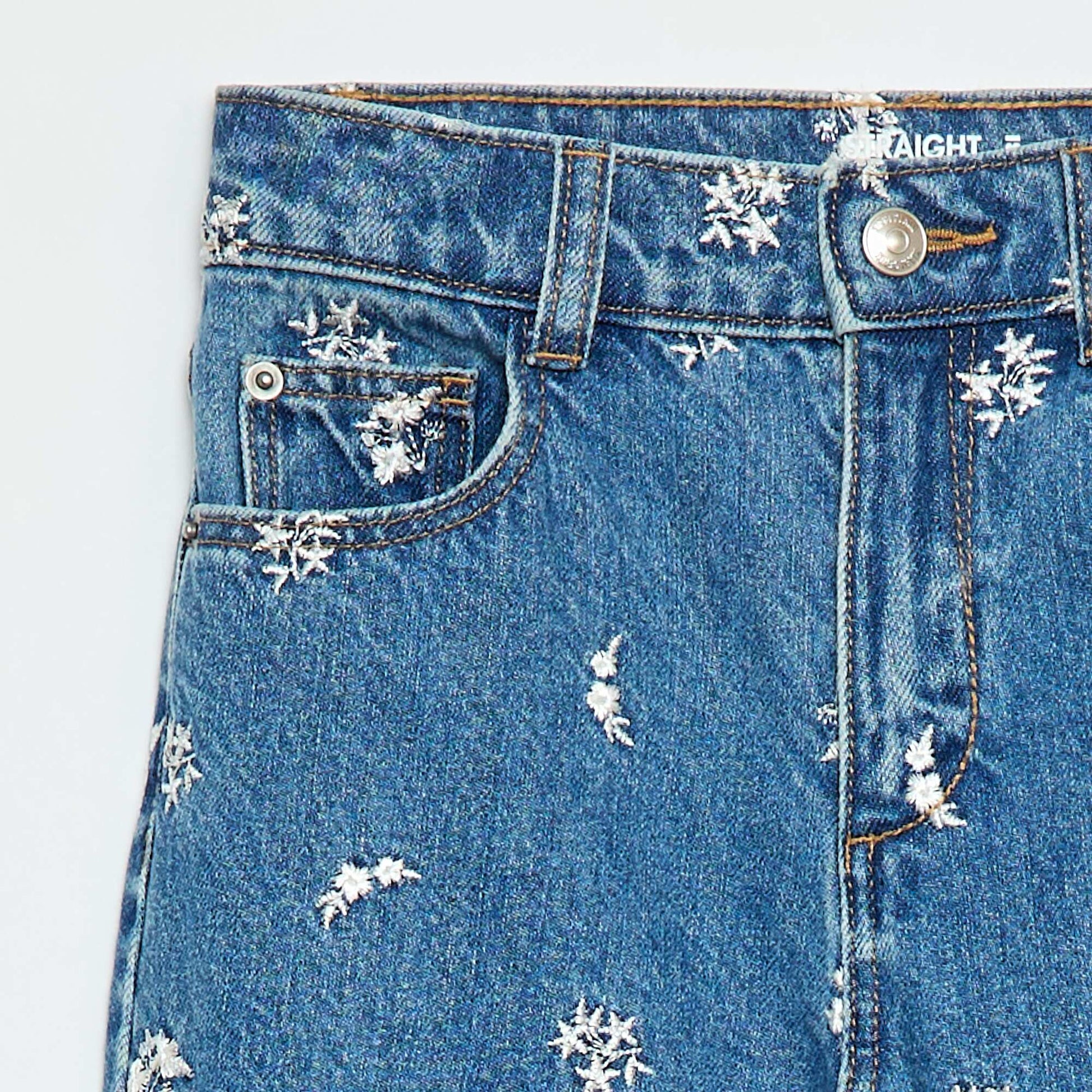 Pantalón recto jean con estampado AZUL