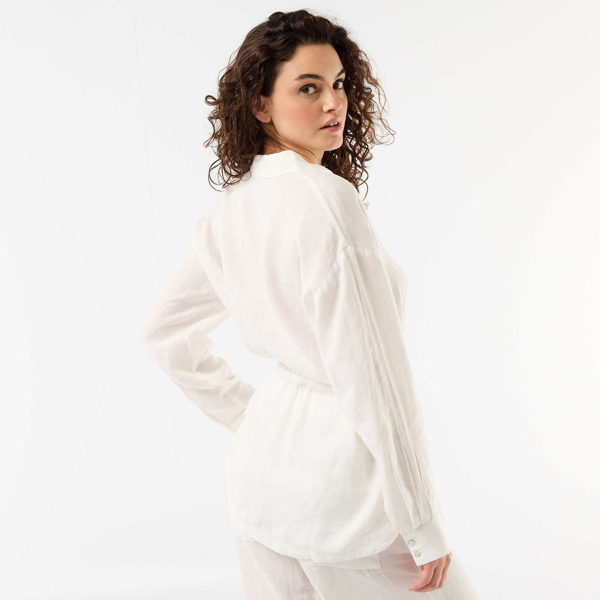 Camisa larga lisa de lino BLANCO