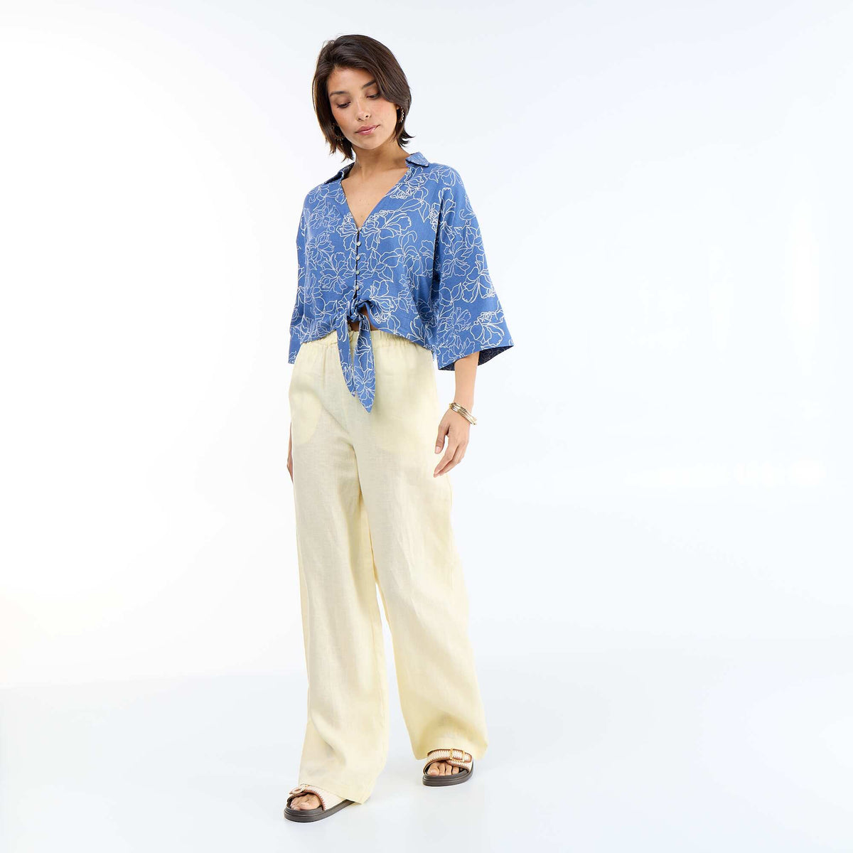 Camisa corta oversize anudada AZUL