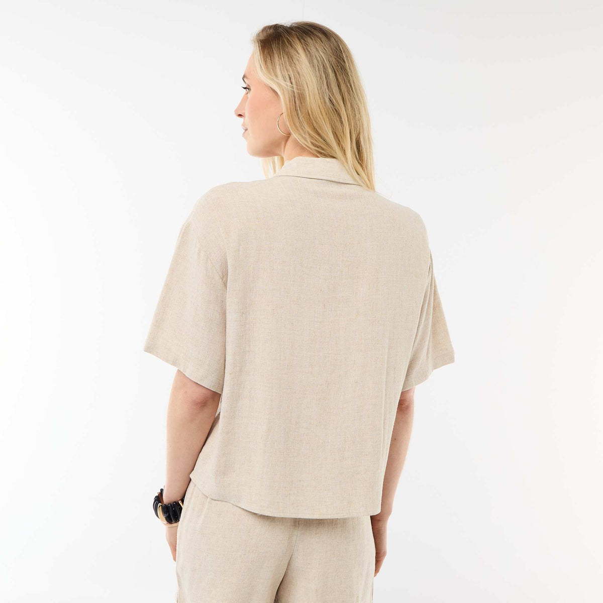 Camisa lisa de manga corta BEIGE
