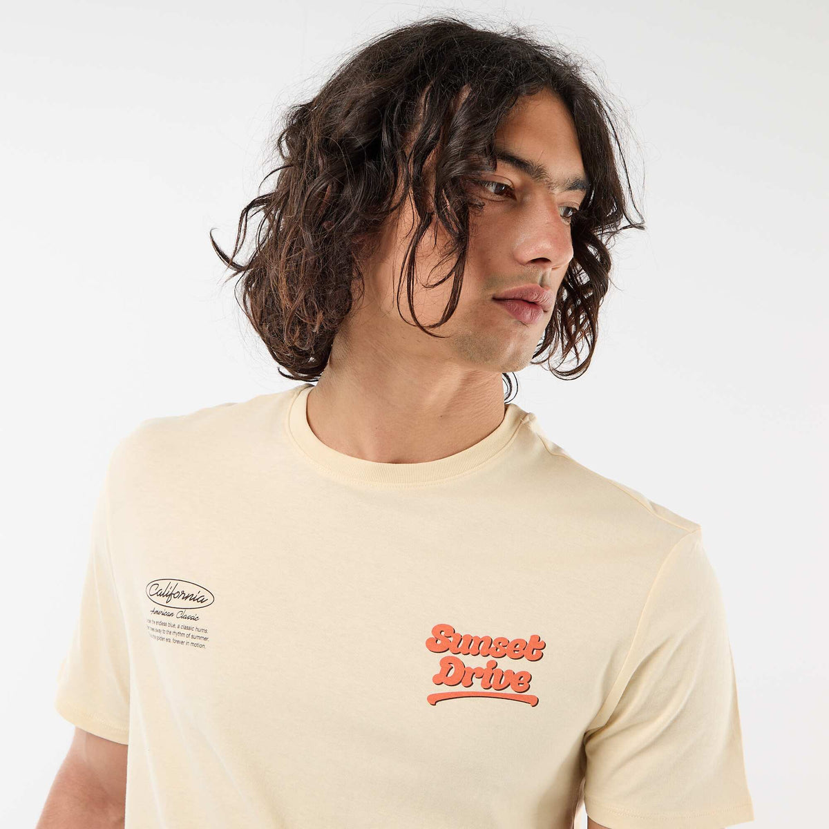 Camiseta estampada por delante y por detrás de manga corta BEIGE