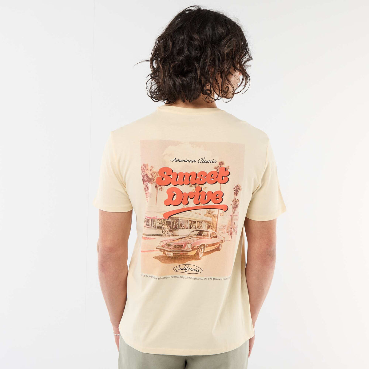 Camiseta estampada por delante y por detrás de manga corta BEIGE