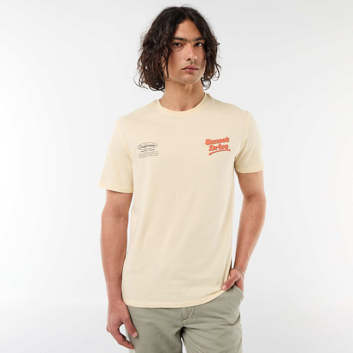 Camiseta estampada por delante y por detrás de manga corta BEIGE