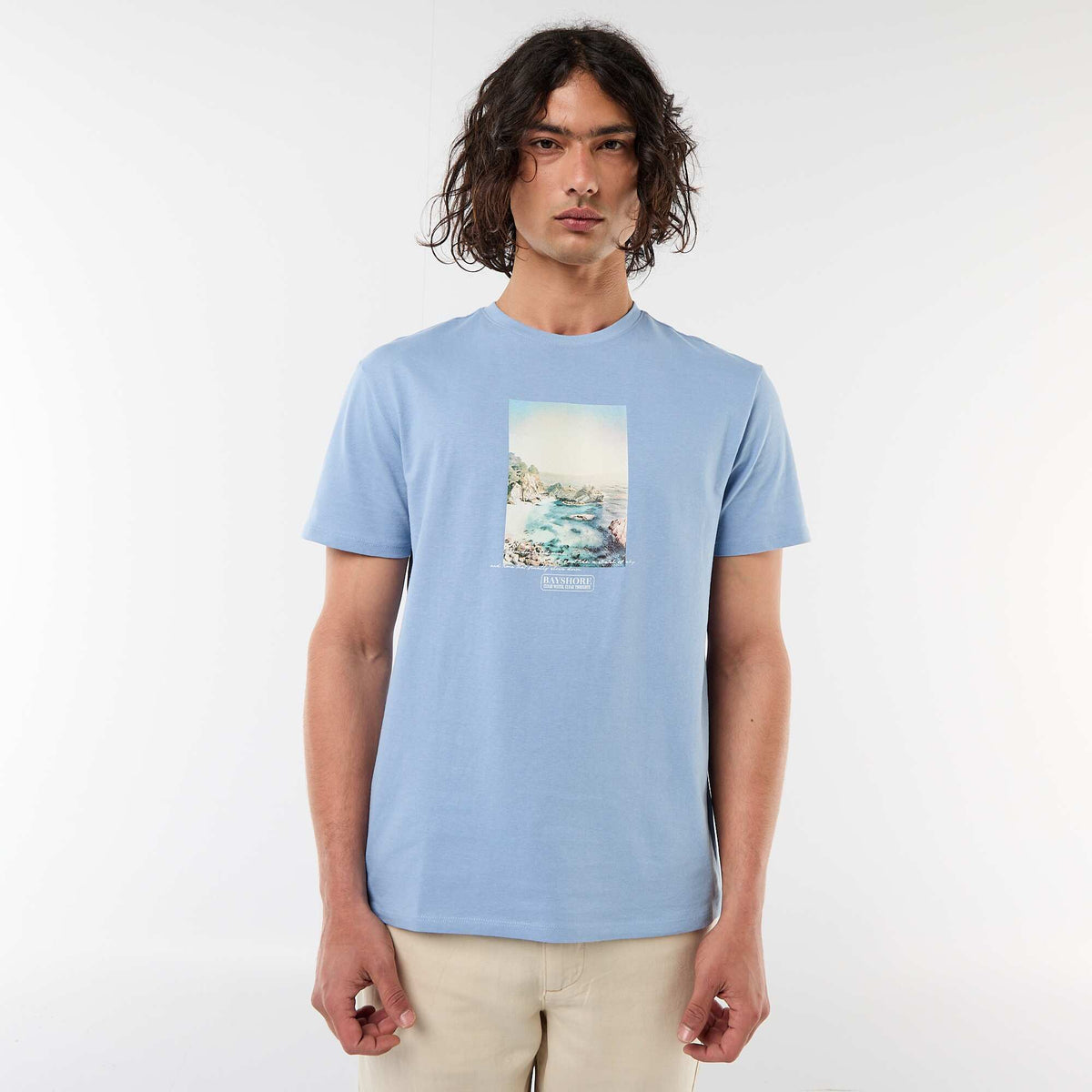 Camiseta estampada por delante y por detrás de manga corta AZUL