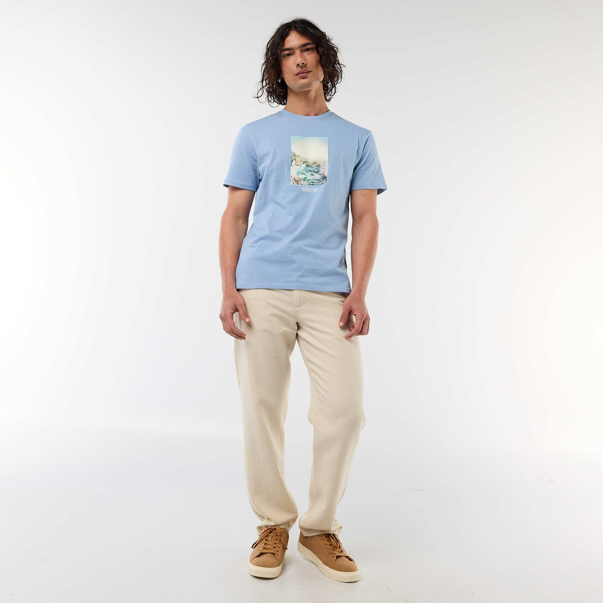 Camiseta estampada por delante y por detrás de manga corta AZUL