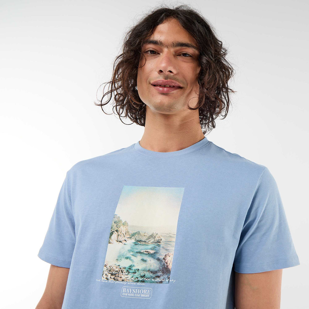 Camiseta estampada por delante y por detrás de manga corta AZUL