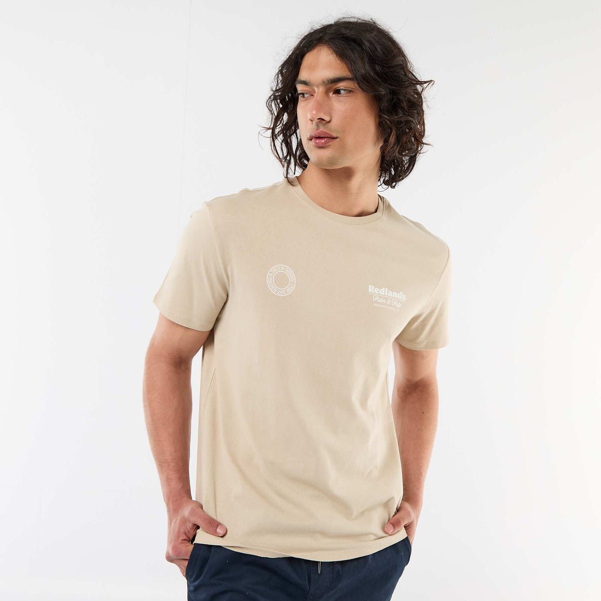 Camiseta estampada por delante y por detrás de manga corta BEIGE
