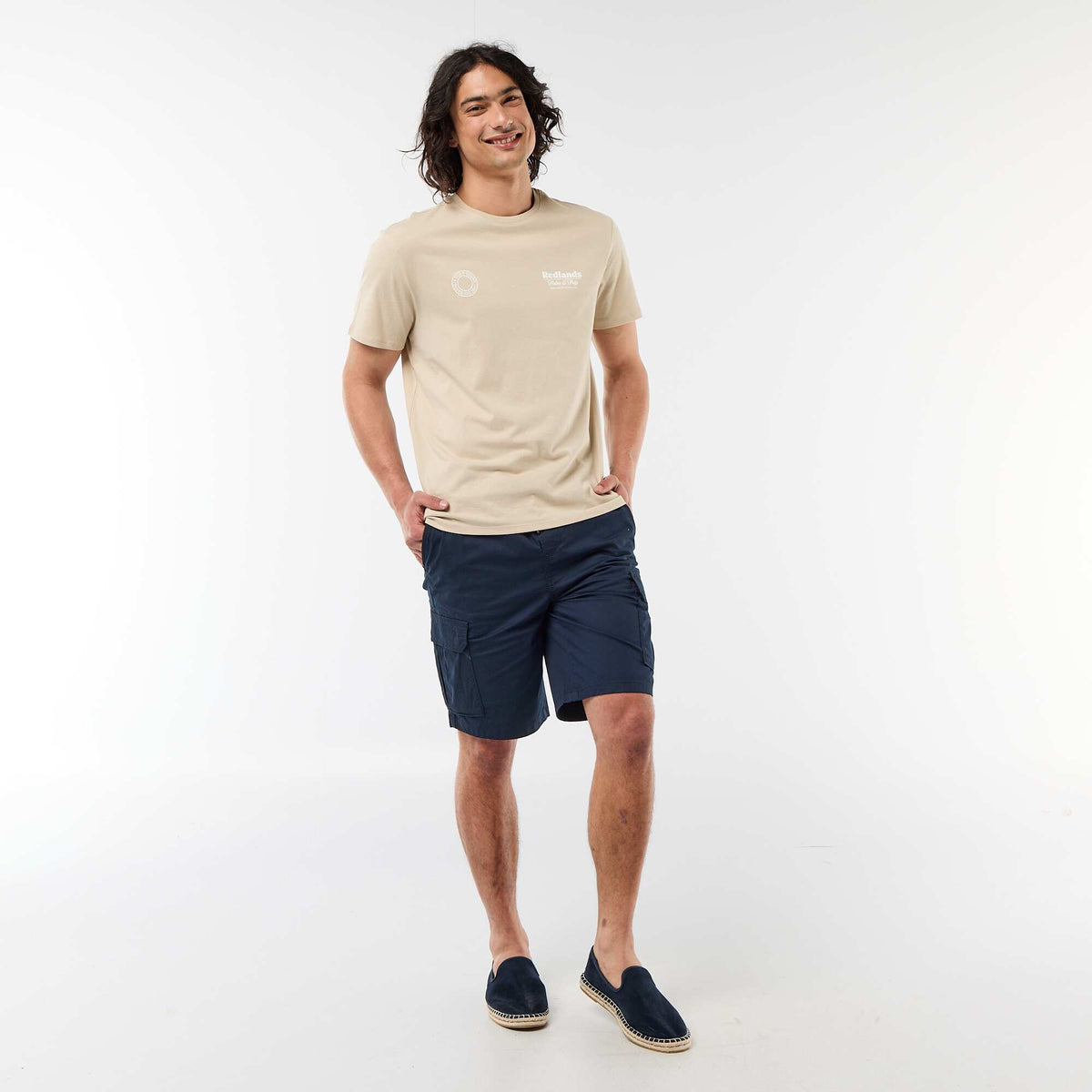 Camiseta estampada por delante y por detrás de manga corta BEIGE