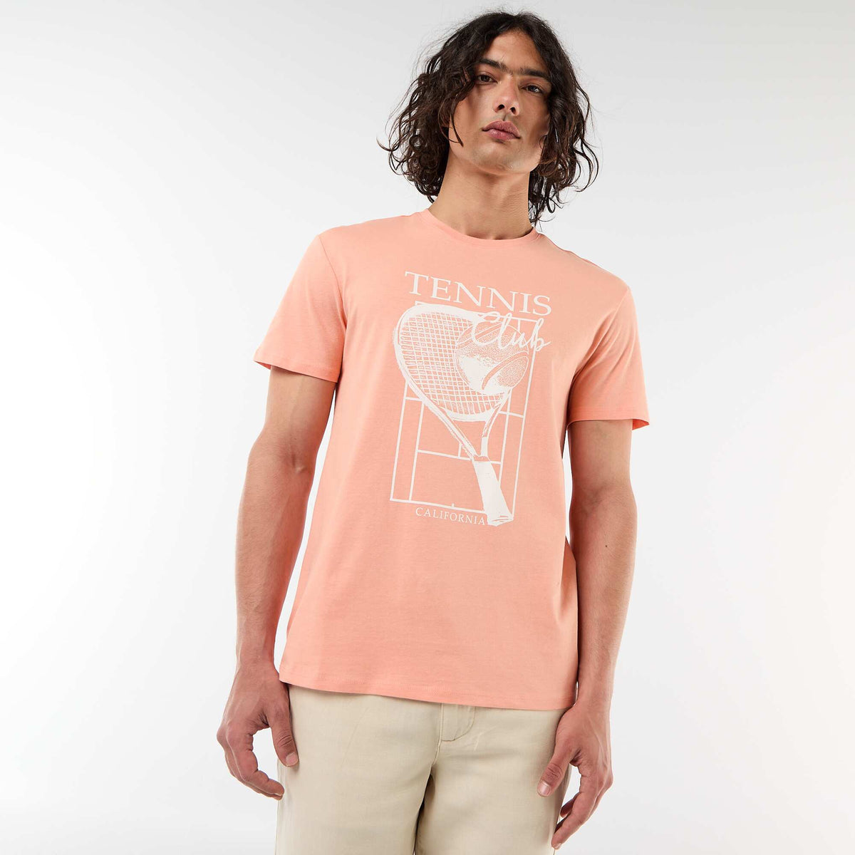 Camiseta estampada por delante y por detrás de manga corta NARANJA