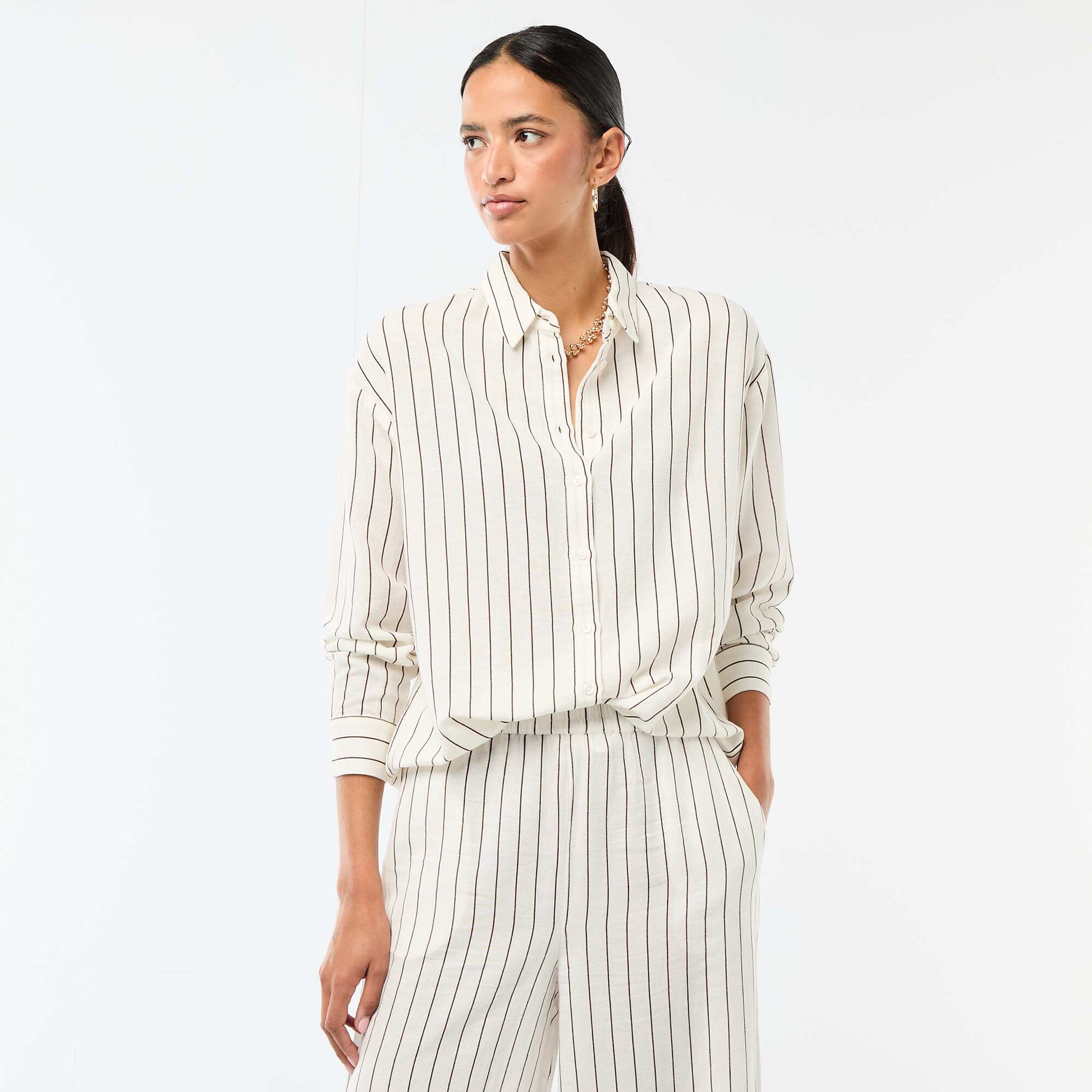 Camisa de lino mezclado BLANCO