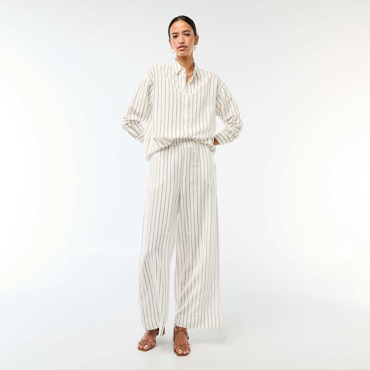 Camisa de lino mezclado BLANCO