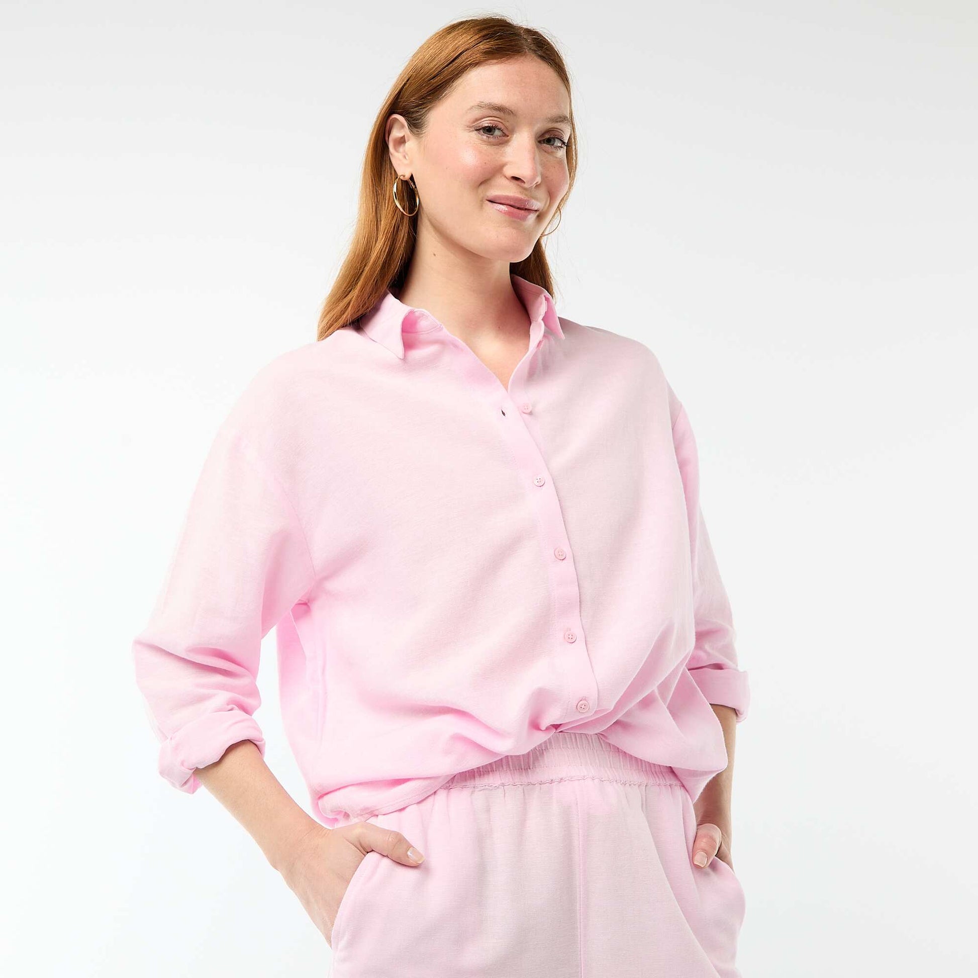 Camisa de lino mezclado ROSA