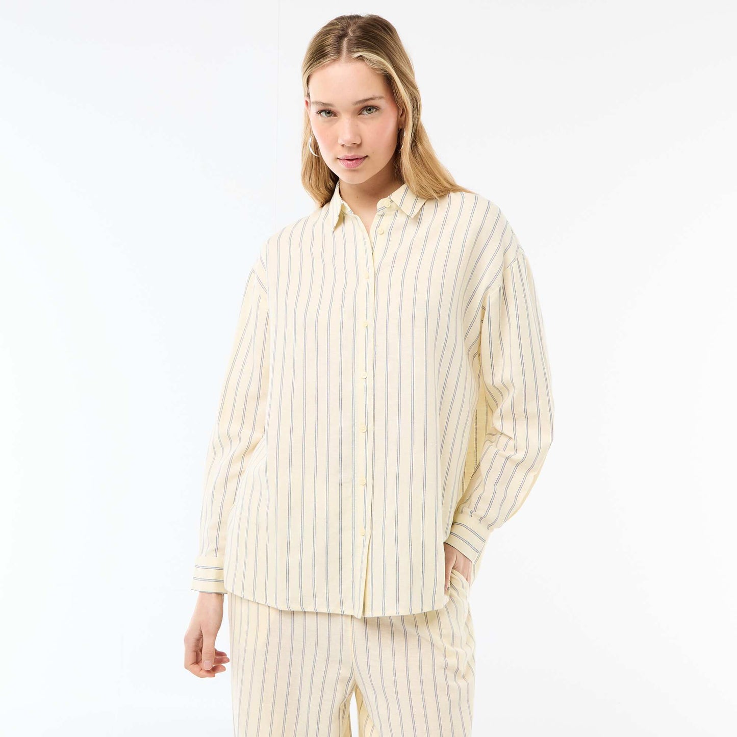 Camisa de lino mezclado AMARILLO