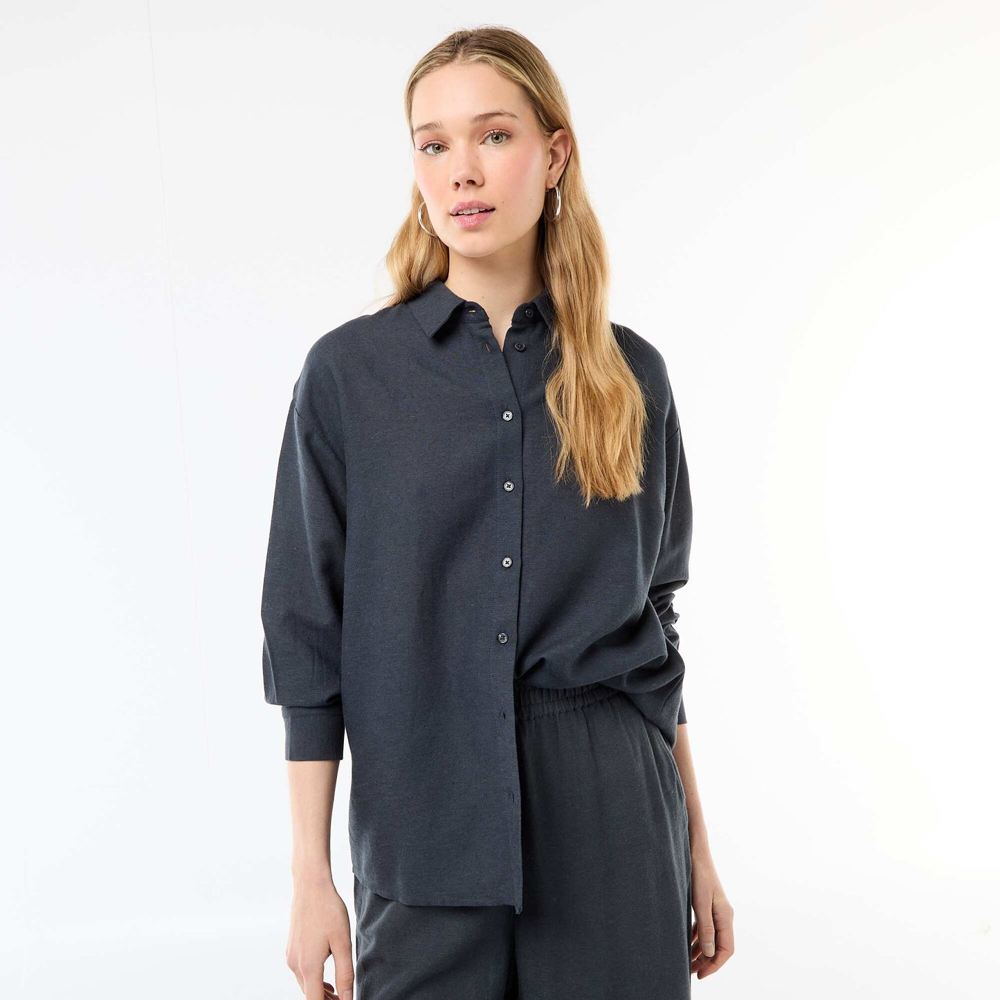 Camisa de lino mezclado AZUL