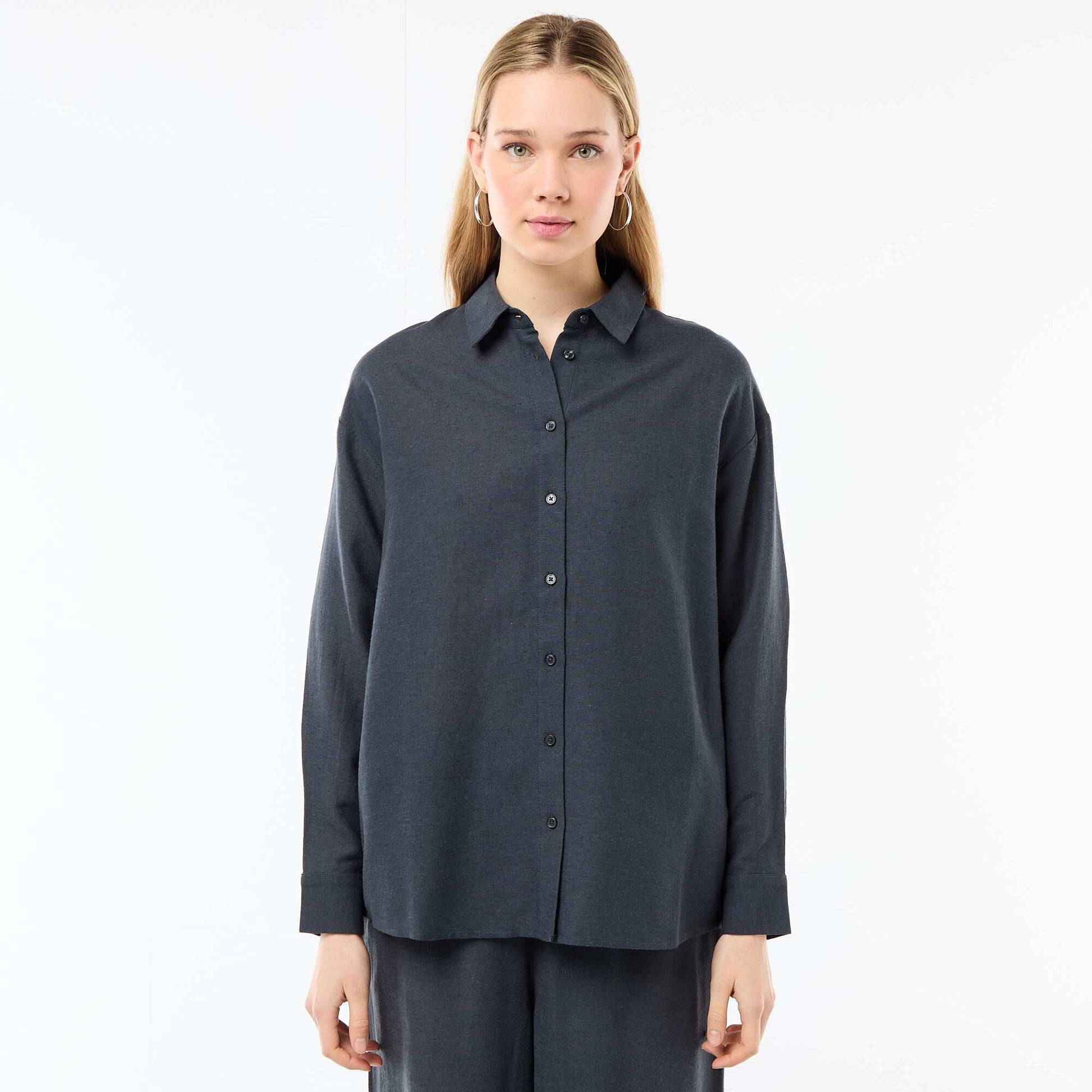 Camisa de lino mezclado AZUL