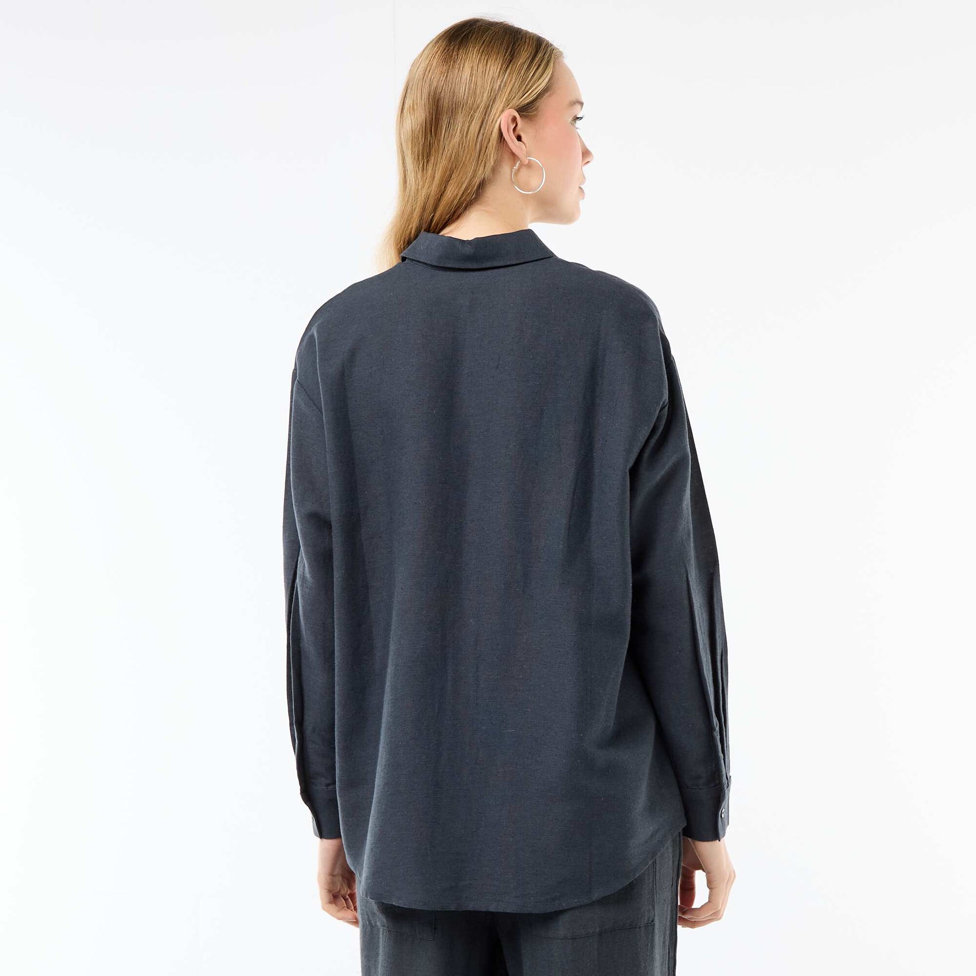 Camisa de lino mezclado AZUL