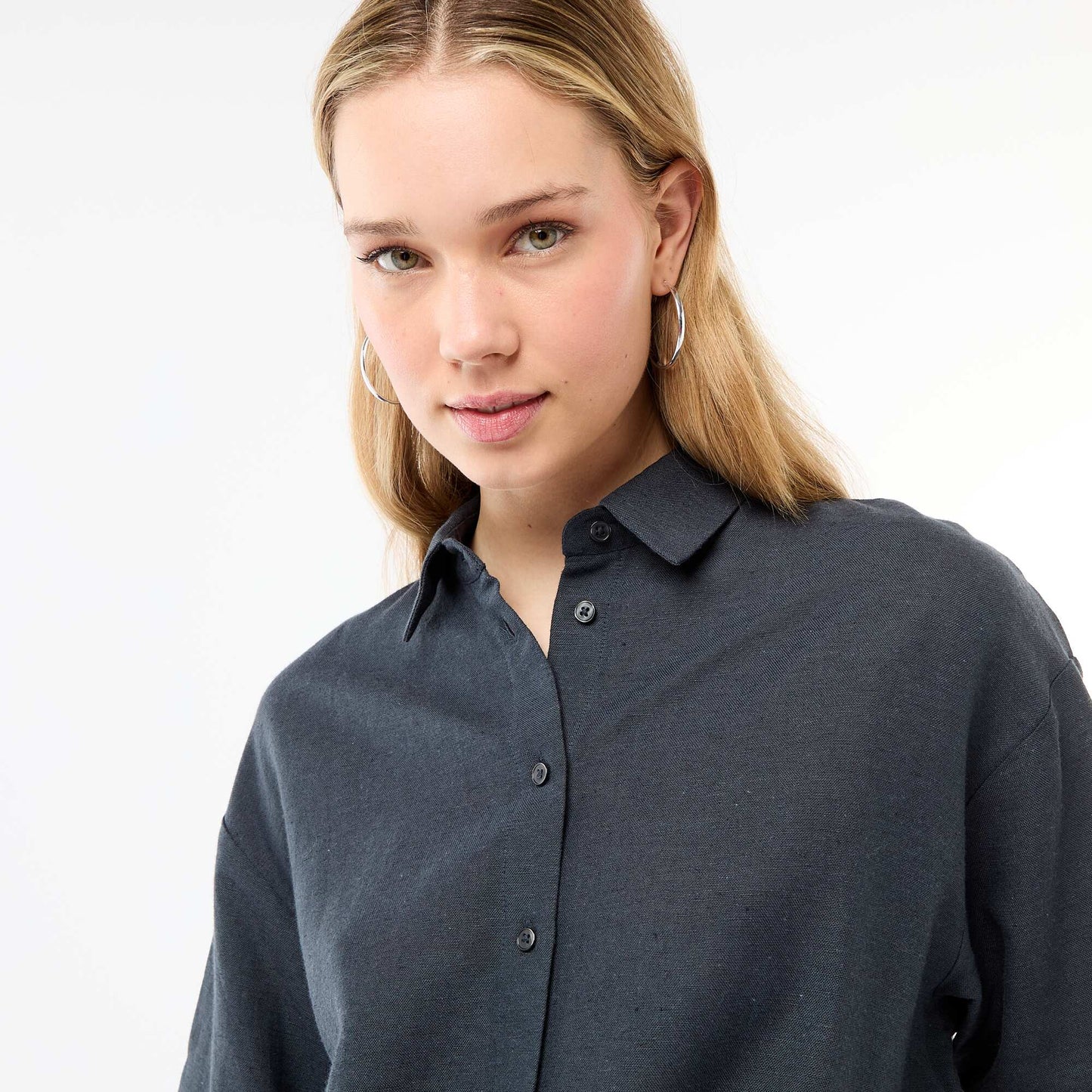 Camisa de lino mezclado AZUL