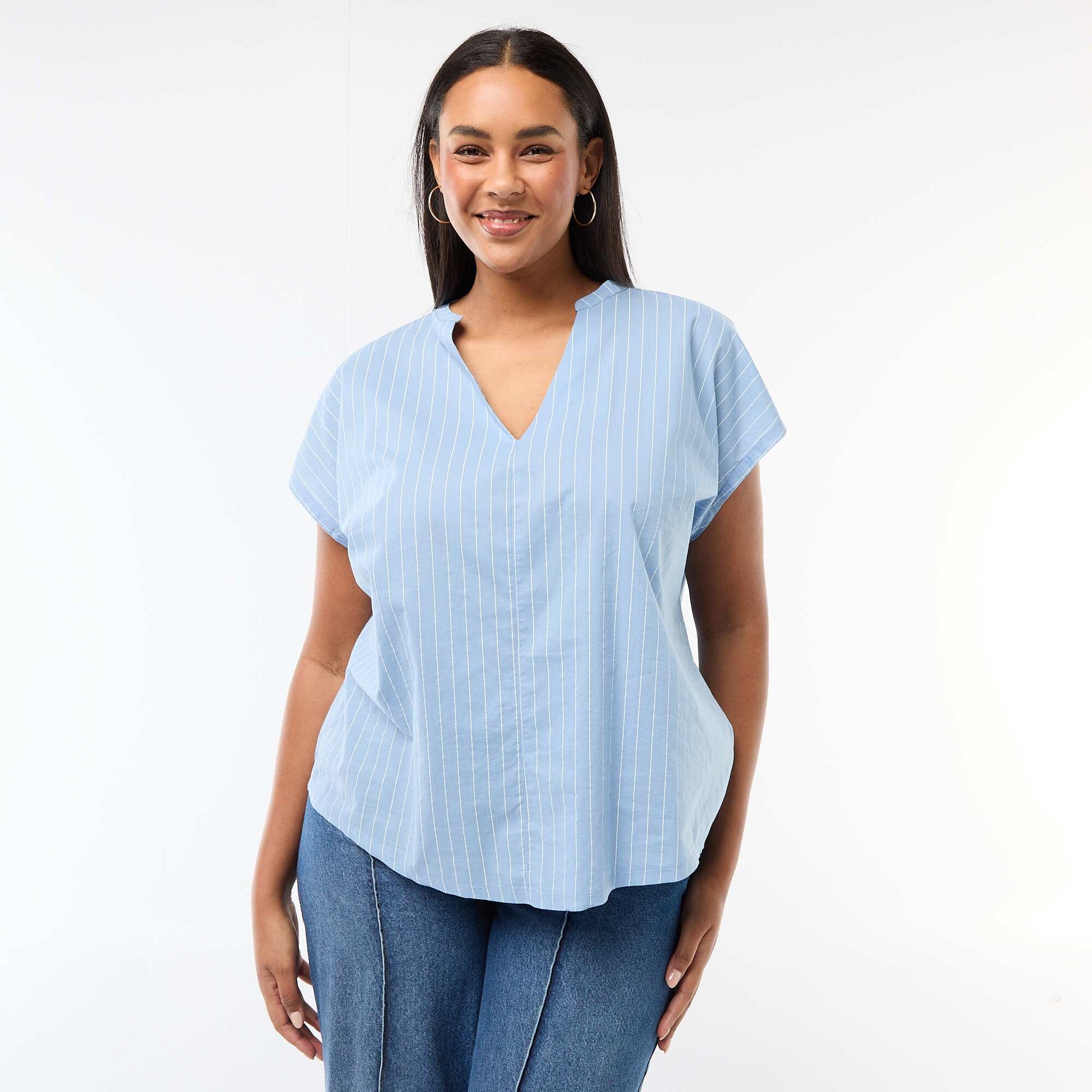 Blusa ligera de manga corta AZUL