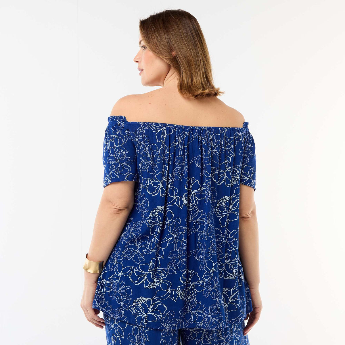 Blusa fluida crepé de manga corta AZUL