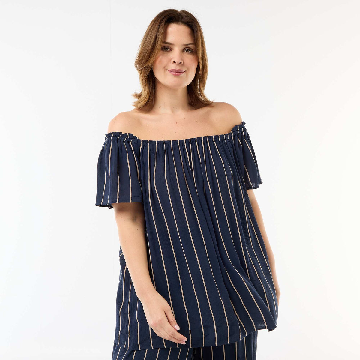 Blusa fluida crepé de manga corta AZUL