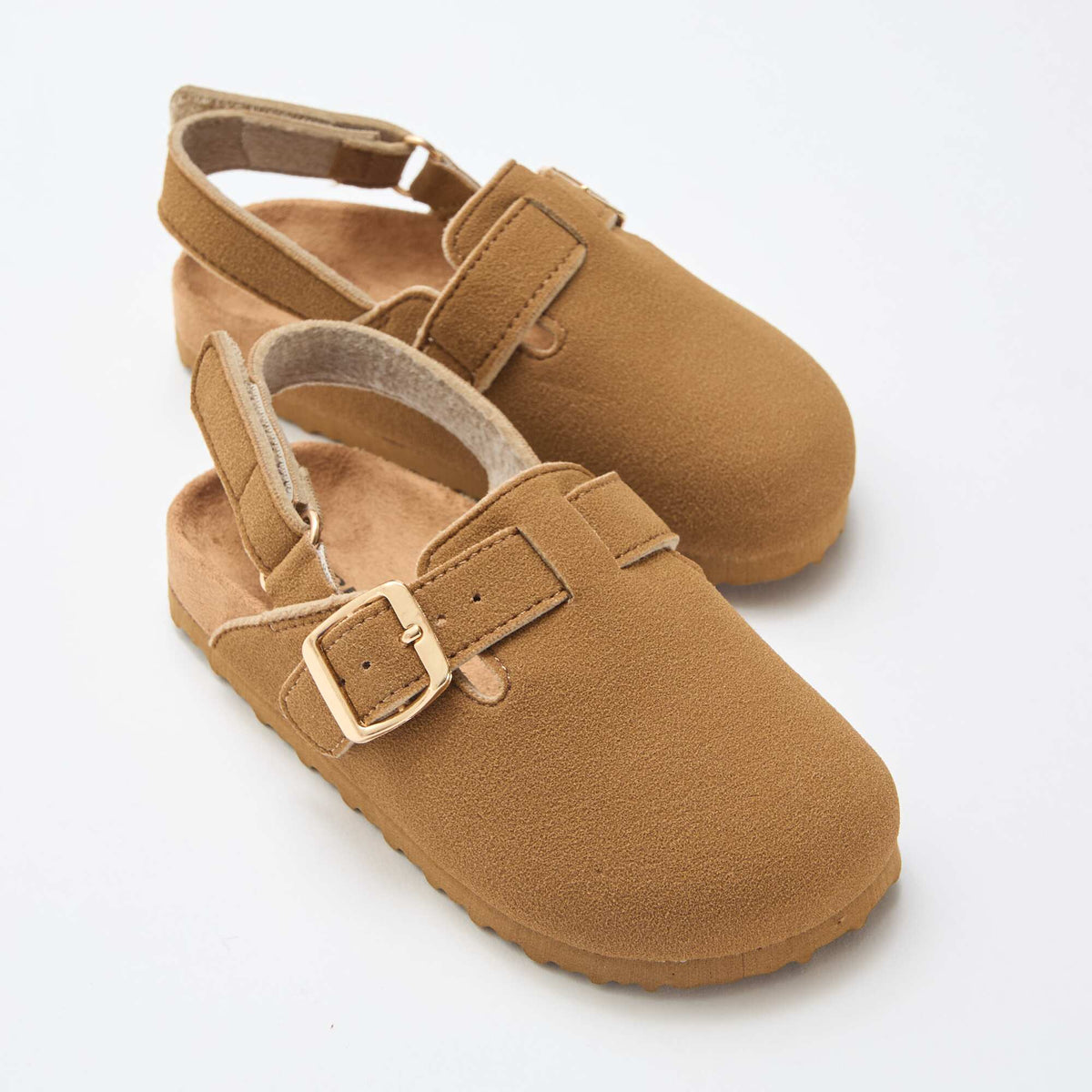 Zuecos de antelina con velcro MARRON