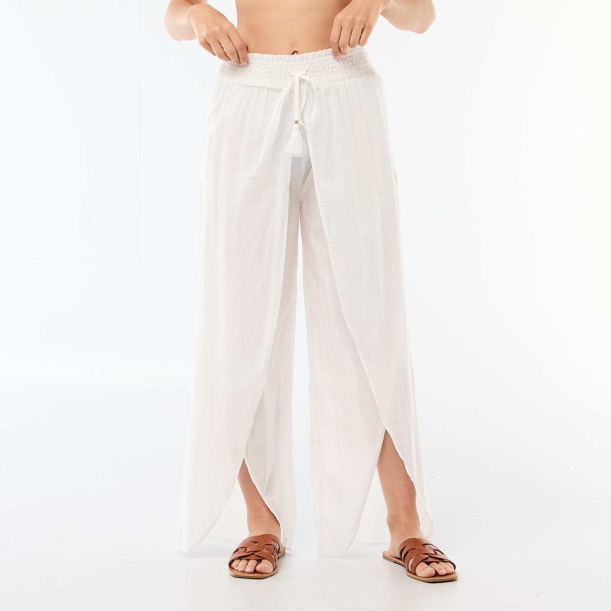 Pantalón de playa en viscosa estampada BLANCO