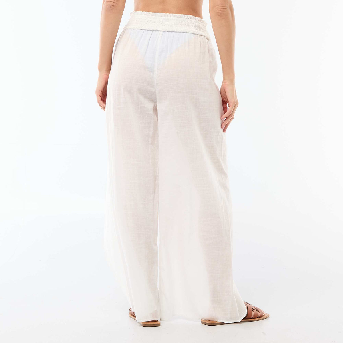 Pantalón de playa en viscosa estampada BLANCO
