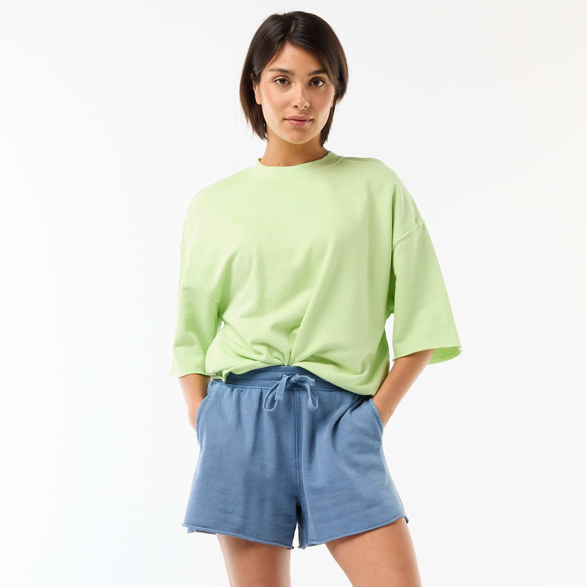 Pantalón corto de felpa liso AZUL