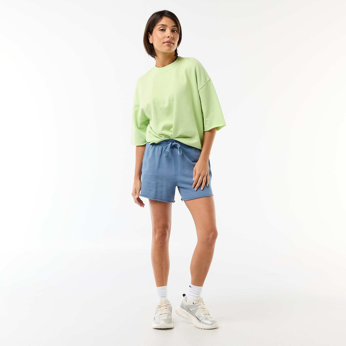 Pantalón corto de felpa liso AZUL