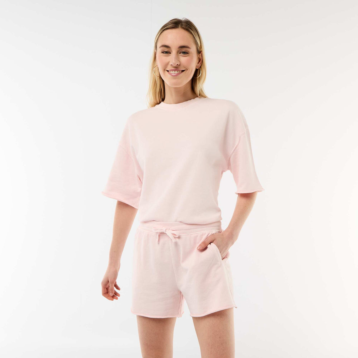Pantalón corto de felpa liso ROSA