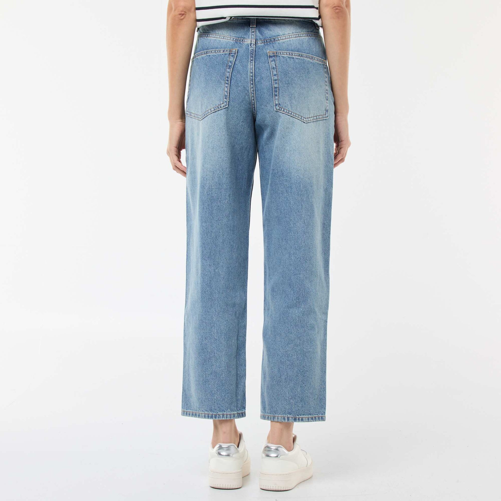 Pantalón jean barrel fit liso con lazo AZUL