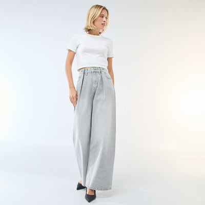 Jean wide leg de tiro alto GRIS