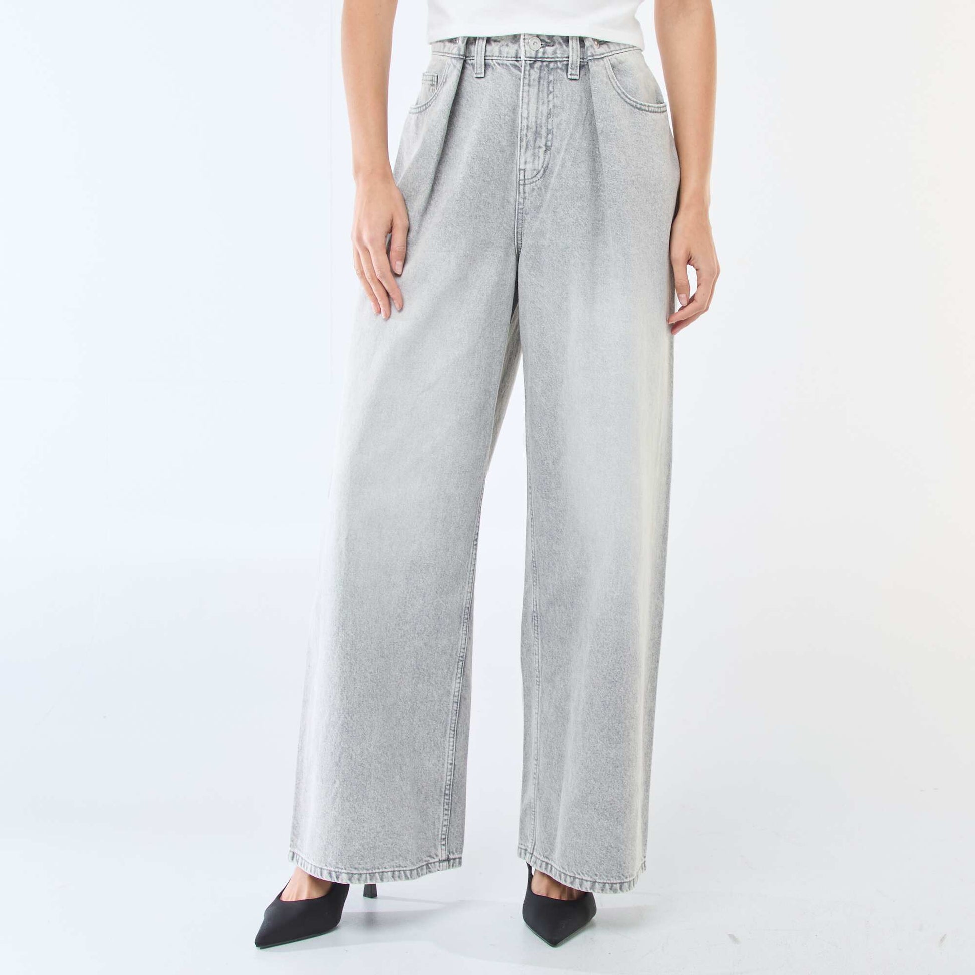 Jean wide leg de tiro alto GRIS