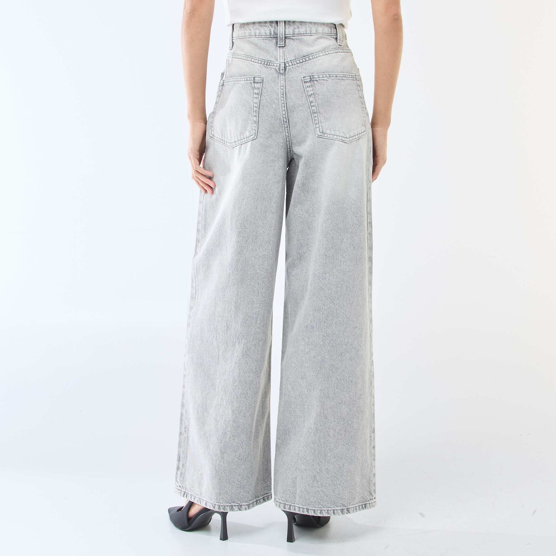 Jean wide leg de tiro alto GRIS