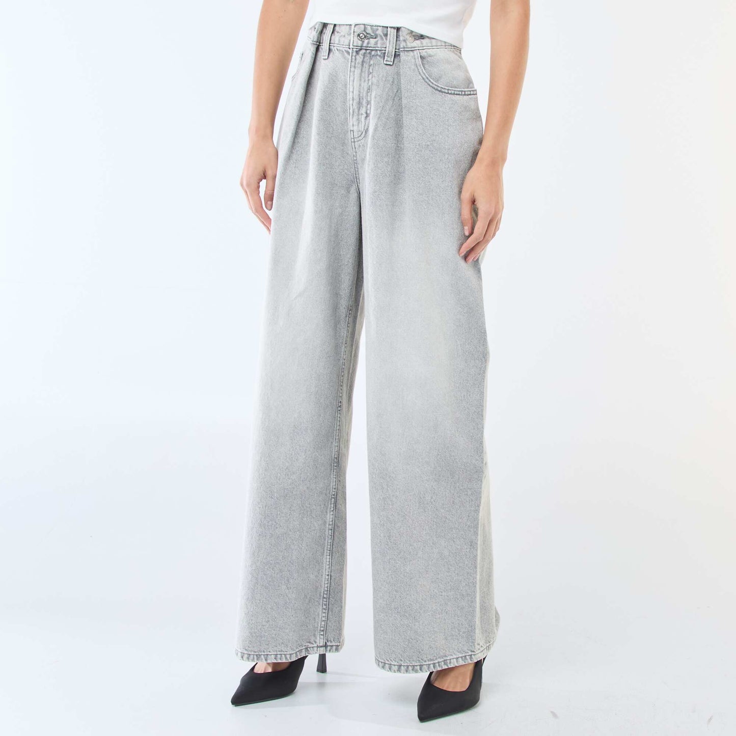 Jean wide leg de tiro alto GRIS