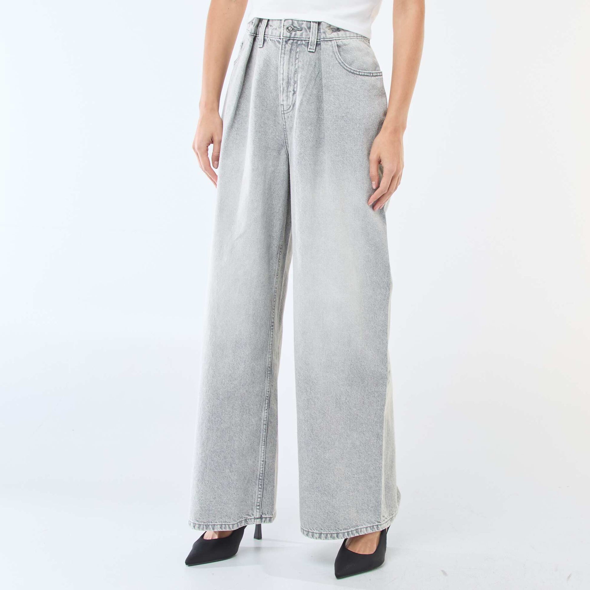 Jean wide leg de tiro alto GRIS