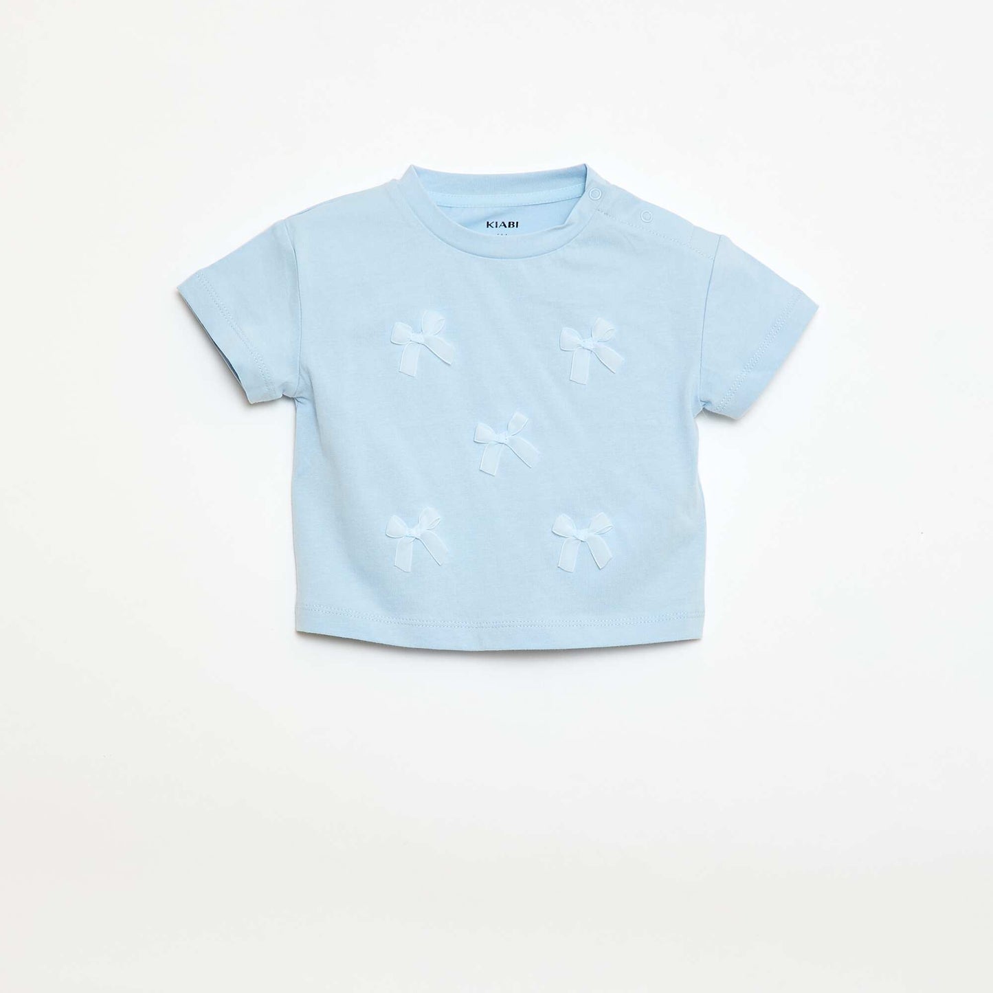 Camiseta de punto de manga corta con lazos decorativos AZUL