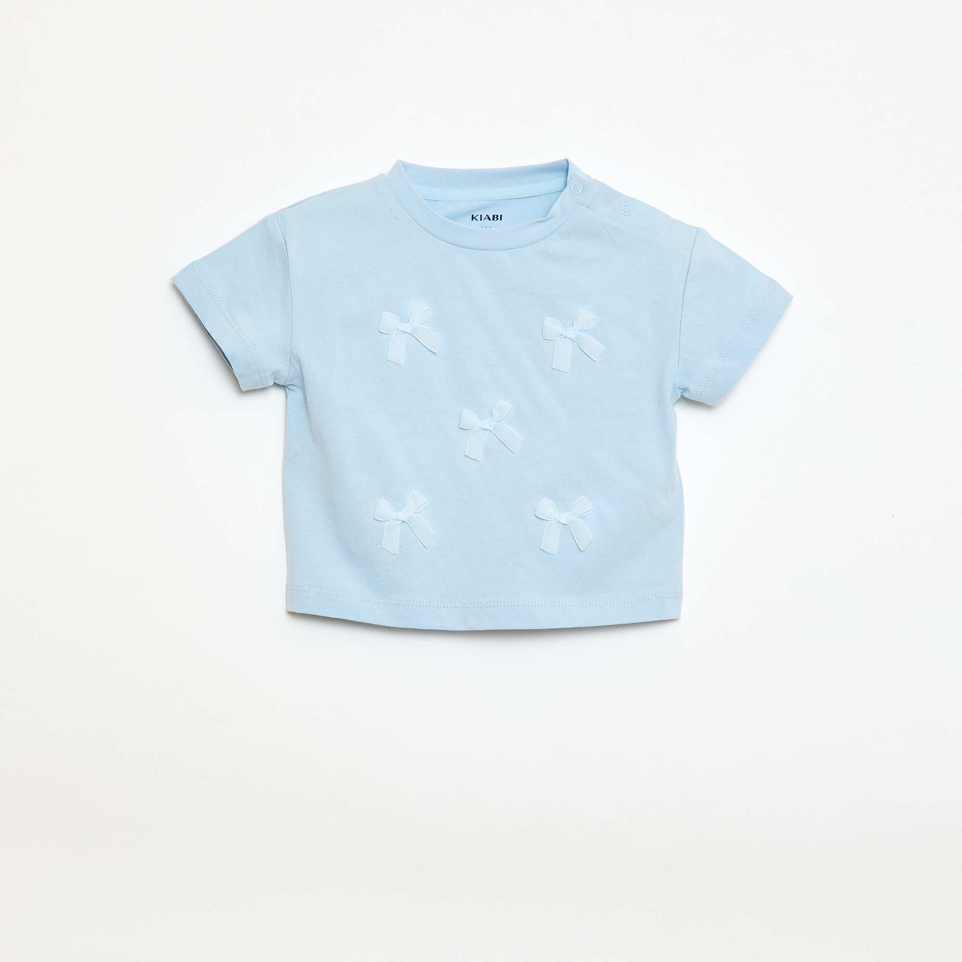 Camiseta de punto de manga corta con lazos decorativos AZUL