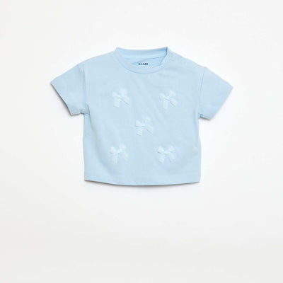 Camiseta de punto de manga corta con lazos decorativos AZUL