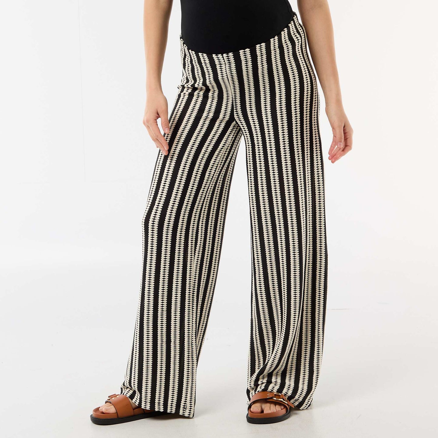 Pantalón de maternidad de punto a rayas BEIGE