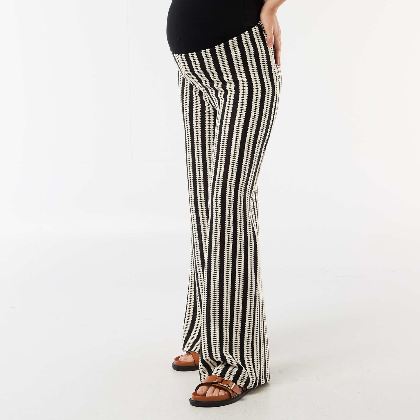 Pantalón de maternidad de punto a rayas BEIGE
