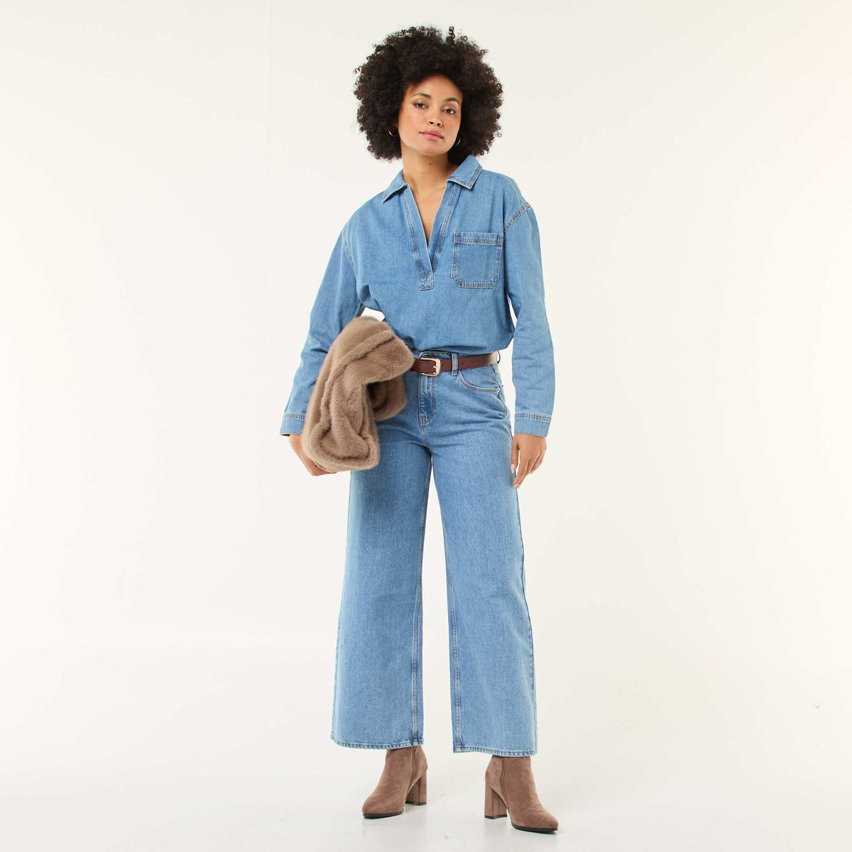Camisa jean de manga larga AZUL