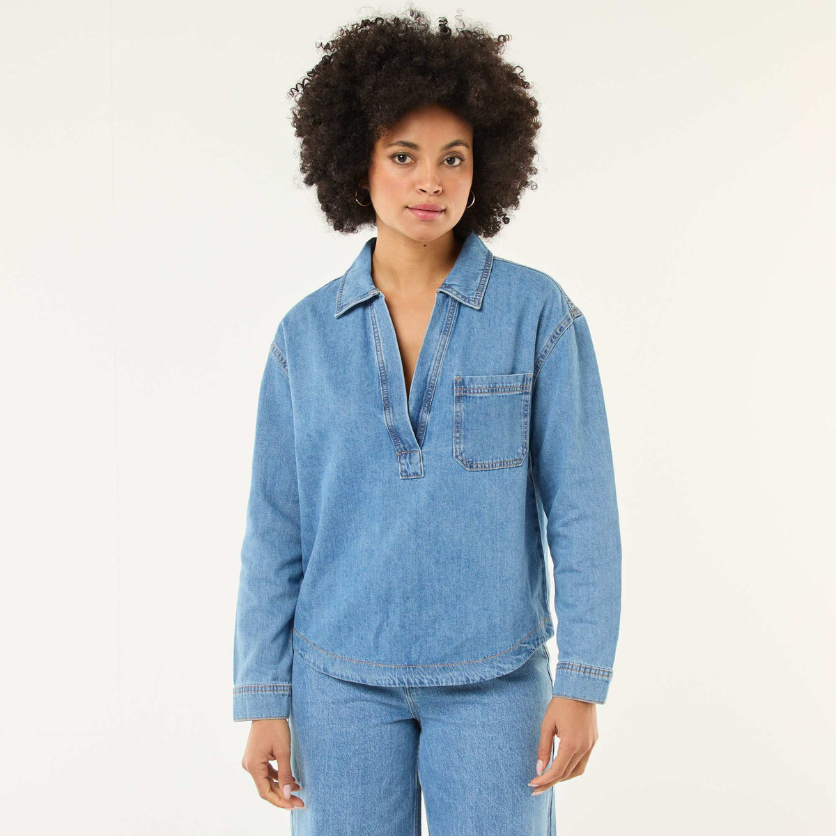 Camisa jean de manga larga AZUL
